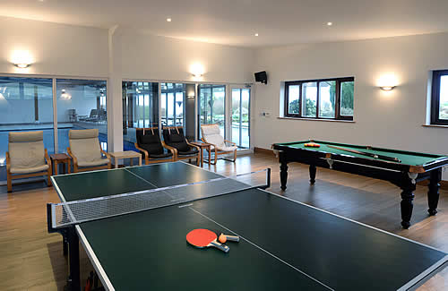 Well equipped games room with pool table, table tennis table and TV