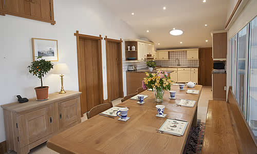 Open kitchen and dining area